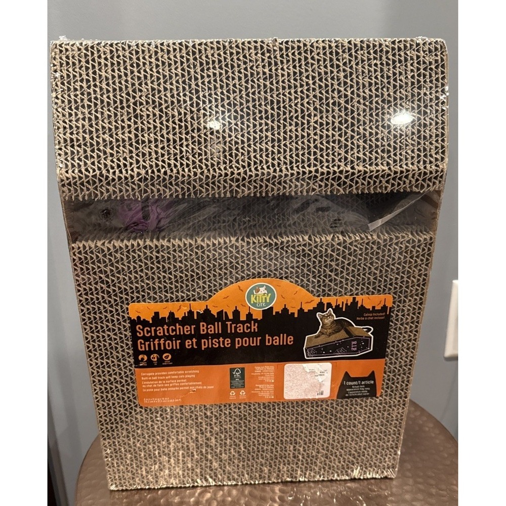Kitty City Cat Scratcher Haunted Halloween RIP Coffin Casket Ball Track Catnip